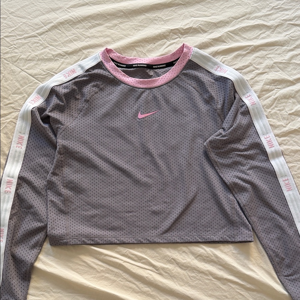 Nike Long Sleeve Mesh Crop Top in Gray and Pink
